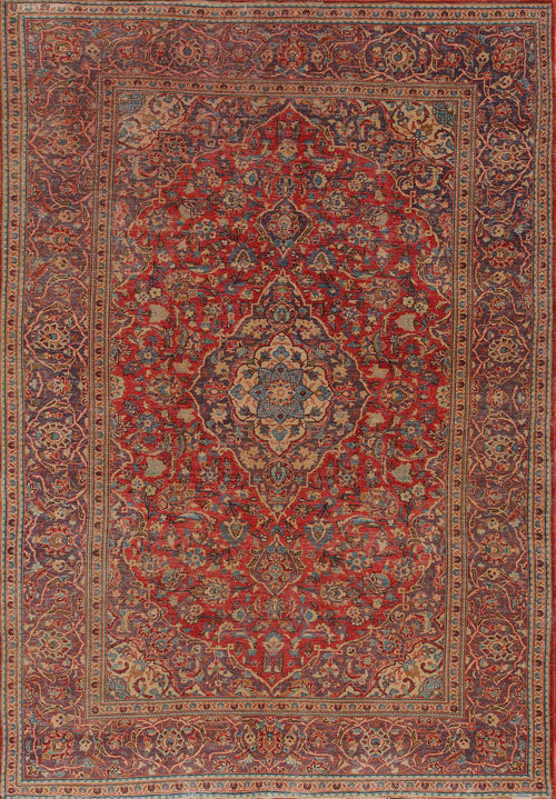 Load image 1 in gallery view. Palatial Grace - Washable Rug - JRN1021 (Custom Size) features a detailed central medallion, red background, and intricate blue, gold, and beige floral patterns, all framed by elegant borders with repeating motifs.