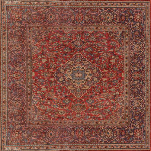 Load image 1 in gallery view. The Palatial Grace - Washable Rug - JRN1021 (Custom Size) features a rich red background, intricate floral and vine patterns, a large medallion, and a detailed border in blue, gold, and cream tones.