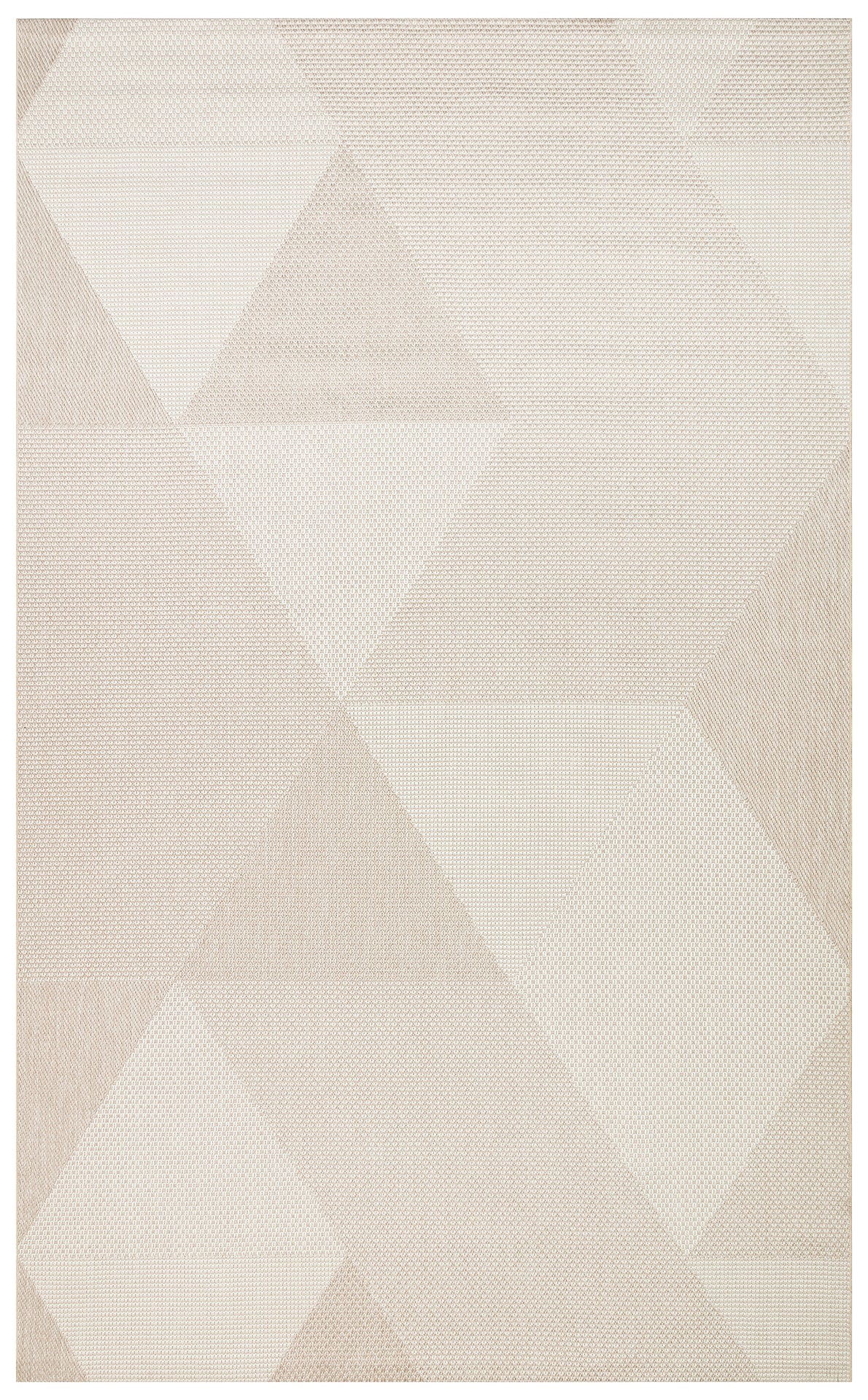 The Pale Shadow - Kilim - MNO03 is a modern geometric area rug featuring overlapping triangles and diamonds in beige and cream, offering minimalist style and soft, neutral tones for any space.
