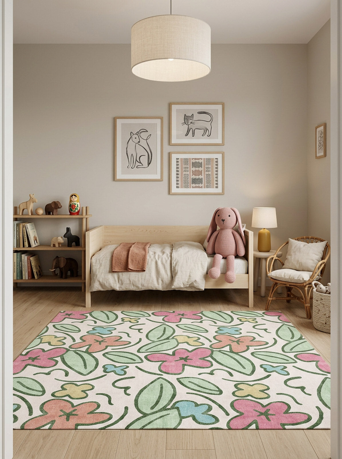 Pastel Bloom - Washable Kids Rug - JRN1101 (Custom Size)