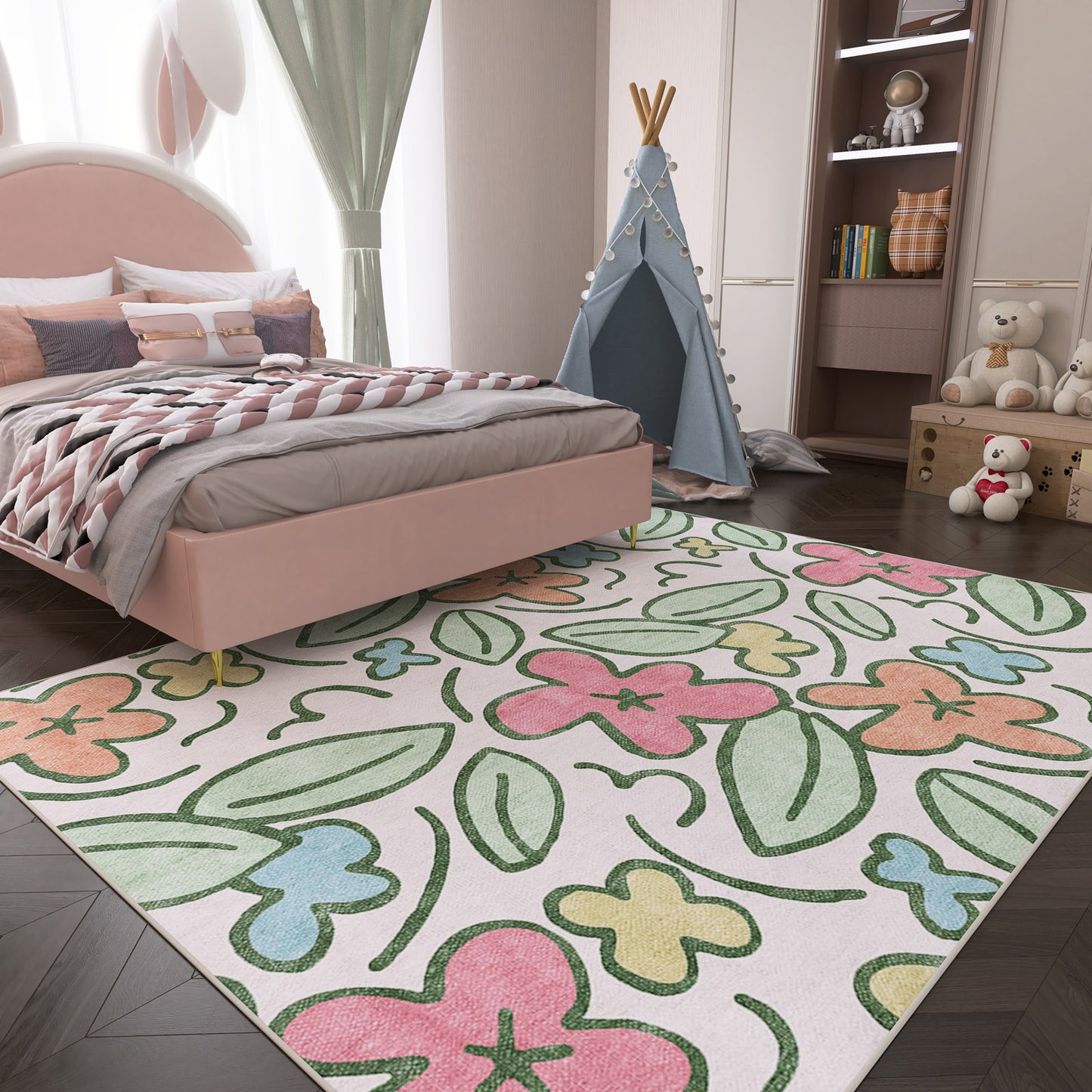 Pastel Bloom - Washable Kids Rug - JRN1101