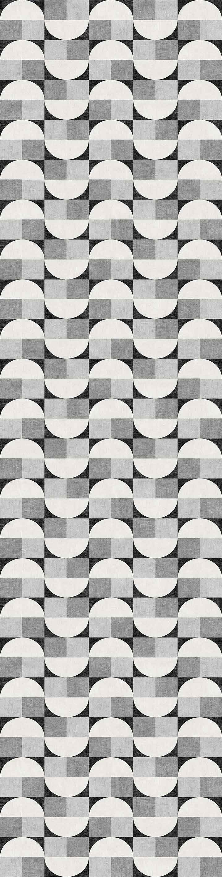 Patina Bloom - Washable Rug - JRN50 features a black and white abstract geometric pattern with curved, wave-like shapes, adding depth and movement—perfect as a bold accent for modern interiors.