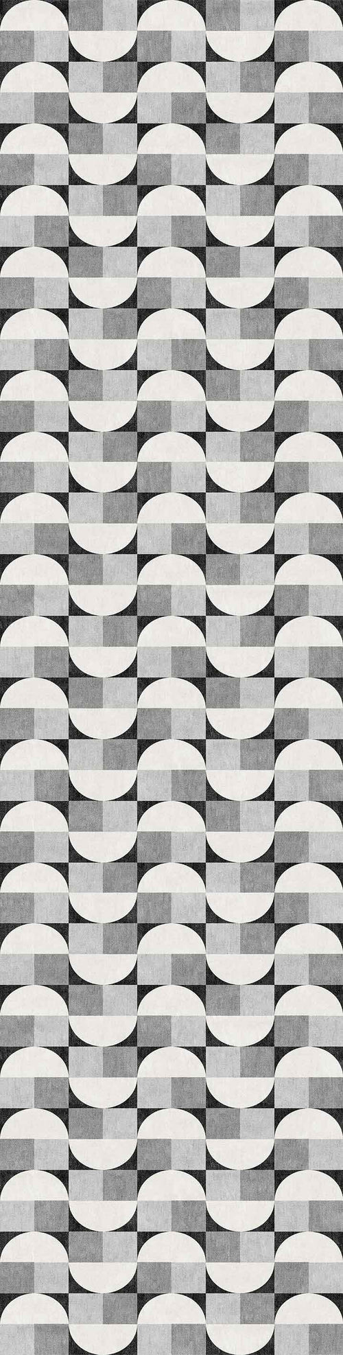 Load image 1 in gallery view. Patina Bloom - Washable Rug - JRN50 features a black and white abstract geometric pattern with curved, wave-like shapes, adding depth and movement—perfect as a bold accent for modern interiors.