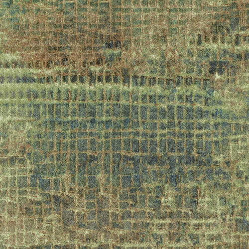 Load image 1 in gallery view. Olive green and charcoal grey rug with a distressed, textured grid pattern.