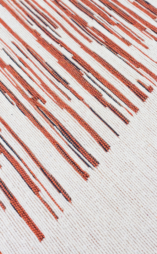 Load image 1 in gallery view. Close-up of Pattern Field - Washable Reversible Kilims - AR38, showing a flatwoven rug with irregular rust red, black, and white stripes on a cream background for an abstract, modern look.