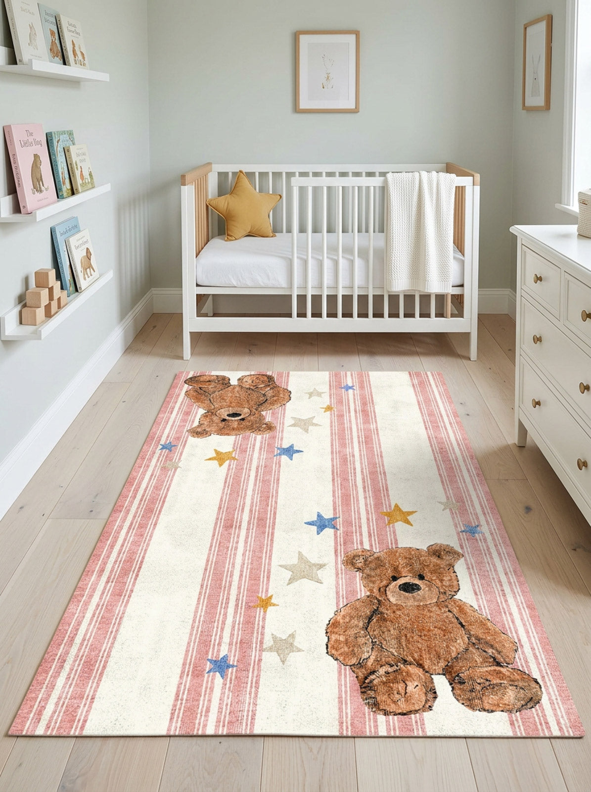 Pink Teddy Stars - Washable Kids Rug - JRN1104