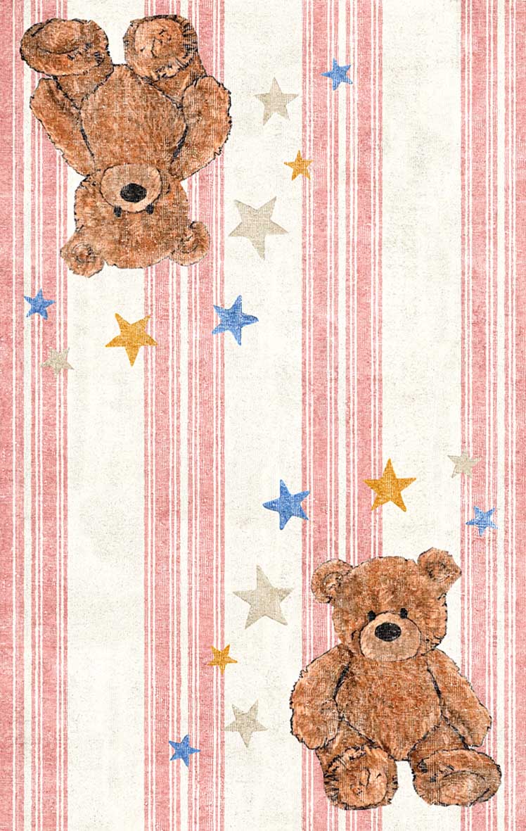 Pink Teddy Stars - Washable Kids Rug - JRN1104