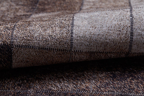 Load image 1 in gallery view. Close-up of the Pinstripe Paradise - Washable Rug - JR1004 (Custom Size), featuring a bronze, brown, and beige checkered pattern with dark grid lines; its soft woven texture and visible fibers are perfect for high-traffic, washable use.