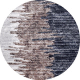 The Pixelated Paradise - Machine-Washable Rug JR902 is a round rug with an abstract pattern of white, brown, gray, and dark blue brushstrokes—stylish and washable, ideal for allergy-sensitive homes seeking bronze and brown tones.
