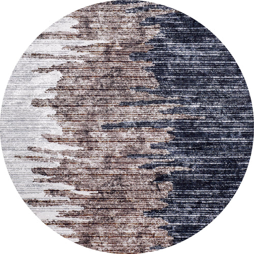 Bild 1 in Galerieansicht laden. The Pixelated Paradise - Machine-Washable Rug JR902 is a round rug with an abstract pattern of white, brown, gray, and dark blue brushstrokes—stylish and washable, ideal for allergy-sensitive homes seeking bronze and brown tones.