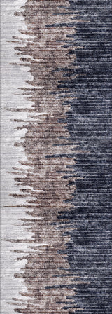 The Pixelated Paradise - Machine-Washable Rug JR902 features a gradient of light gray, bronze, brown, and dark navy blue in jagged horizontal streaks for a textured modern look—perfect for allergy-sensitive homes.