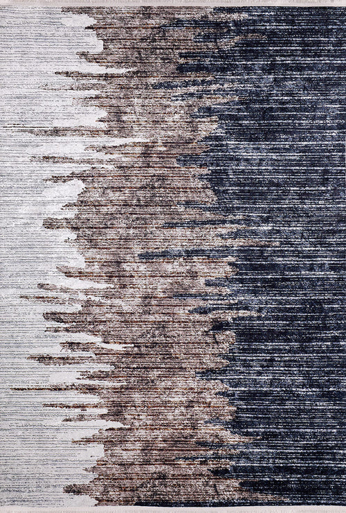 Load image 1 in gallery view. Pixelated Paradise - Machine-Washable Rug JR902 (Custom Size) features an abstract gradient with jagged, pixel-like edges, fading from light beige on the left to dark navy on the right—perfect for high-traffic areas and easy to clean.
