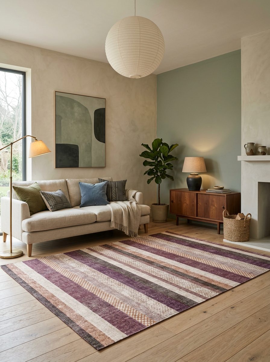 Plum Stripe - Washable Rug - JRN1059