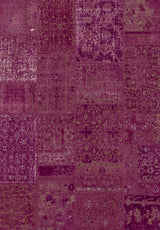 The Purple Mist - Washable Rug (JRN1038) features rectangular patchwork in burgundy and purple with intricate, faded designs. It's ideal for high-traffic, allergy-sensitive homes and easy to keep clean.