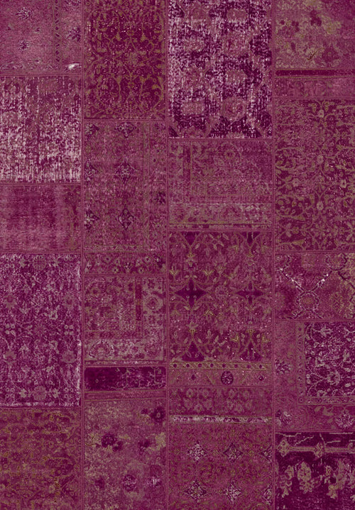 Load image 1 in gallery view. The Purple Mist - Washable Rug (JRN1038) features rectangular patchwork in burgundy and purple with intricate, faded designs. It's ideal for high-traffic, allergy-sensitive homes and easy to keep clean.