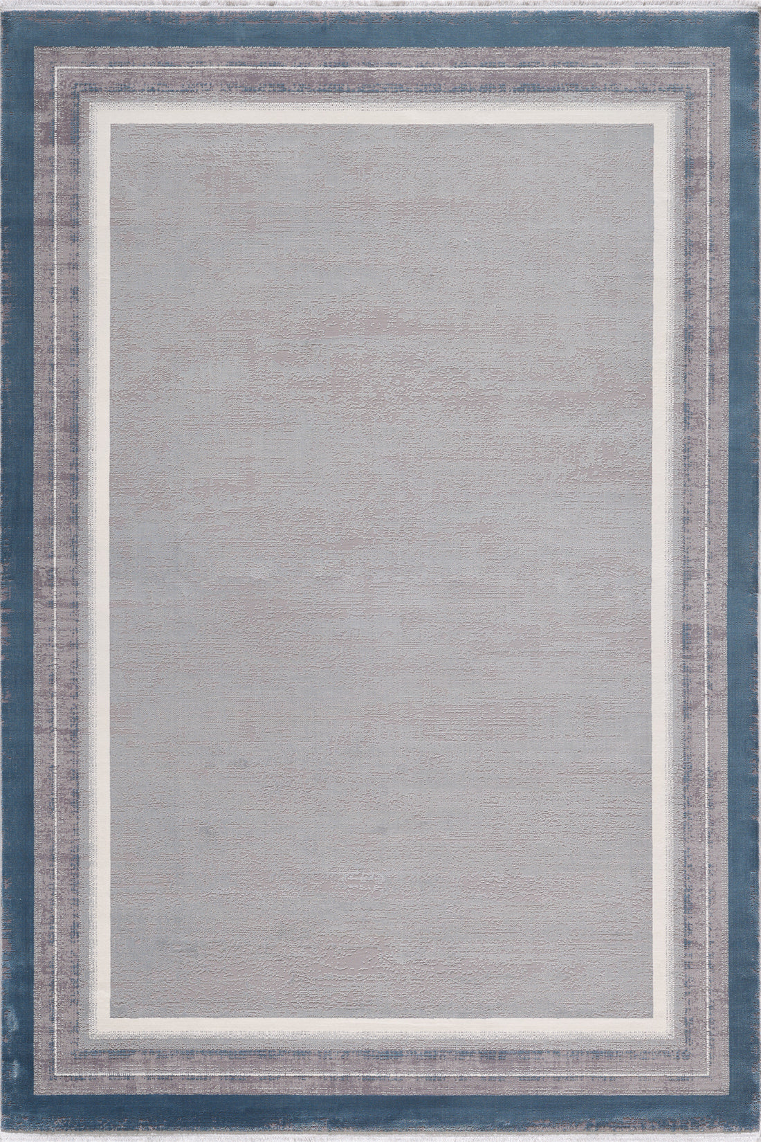 The Radiant Edges Bordered Rug - Sapphire - M542I is a rectangular acrylic-viscose rug with a light gray center, thin white and gray lines, and a wide dark blue border for a modern, clean look with classic style.