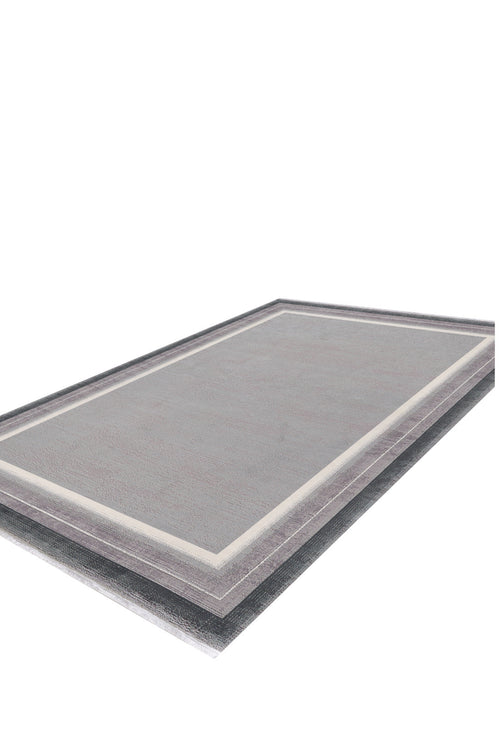 Load image 1 in gallery view. The Radiant Edges Bordered Rug - Silver - M542B is a rectangular gray machine-made rug with a thin white border and wider dark gray edge, displayed on a white background. Its elegant border design enhances any room with subtle style.