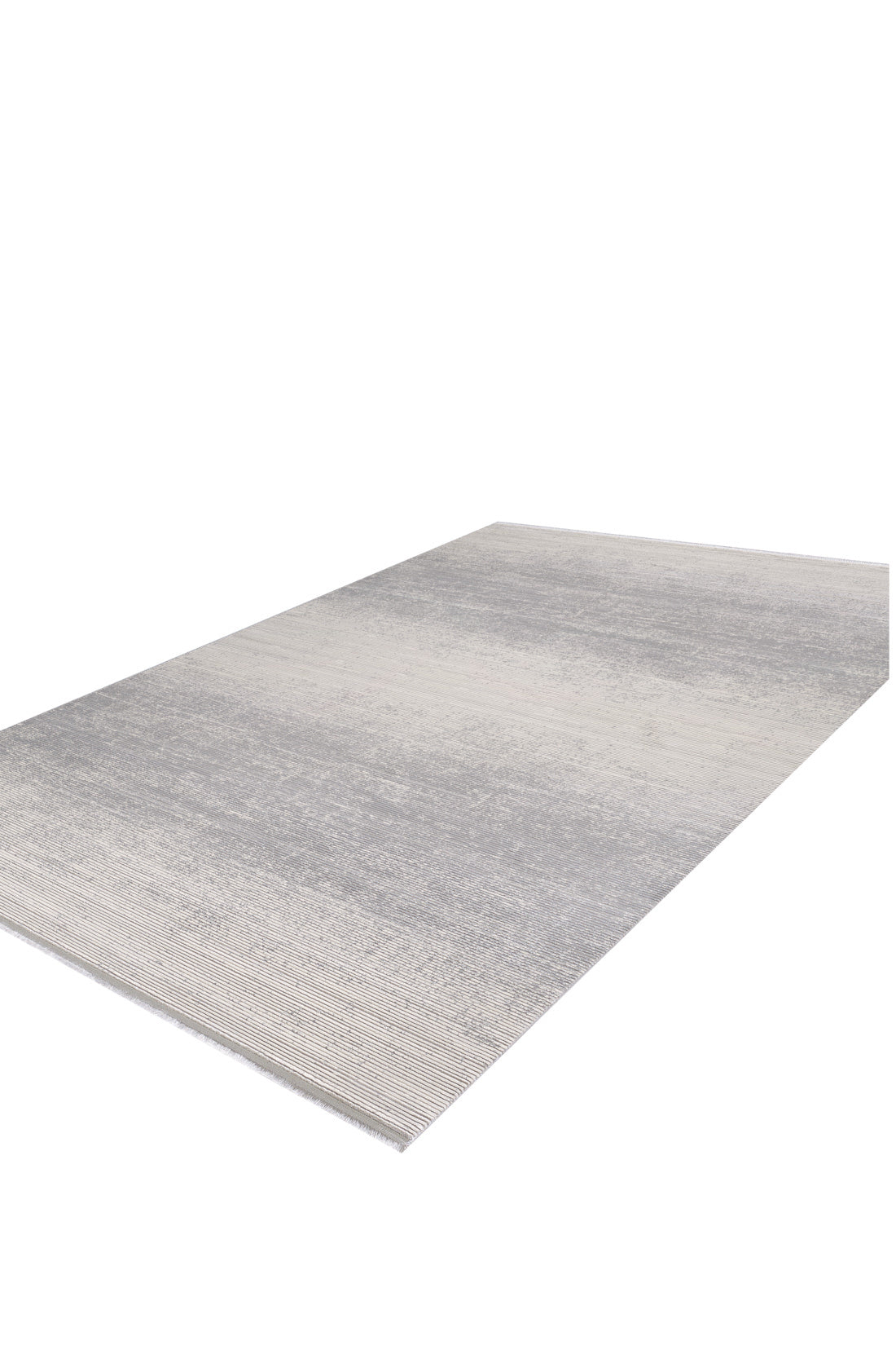 The Radient Silver Haze Ombre Rug - M497D is a rectangular, machine-made flat pile rug featuring a minimalist gradient design in light gray and off-white, shown laid flat on a white background.