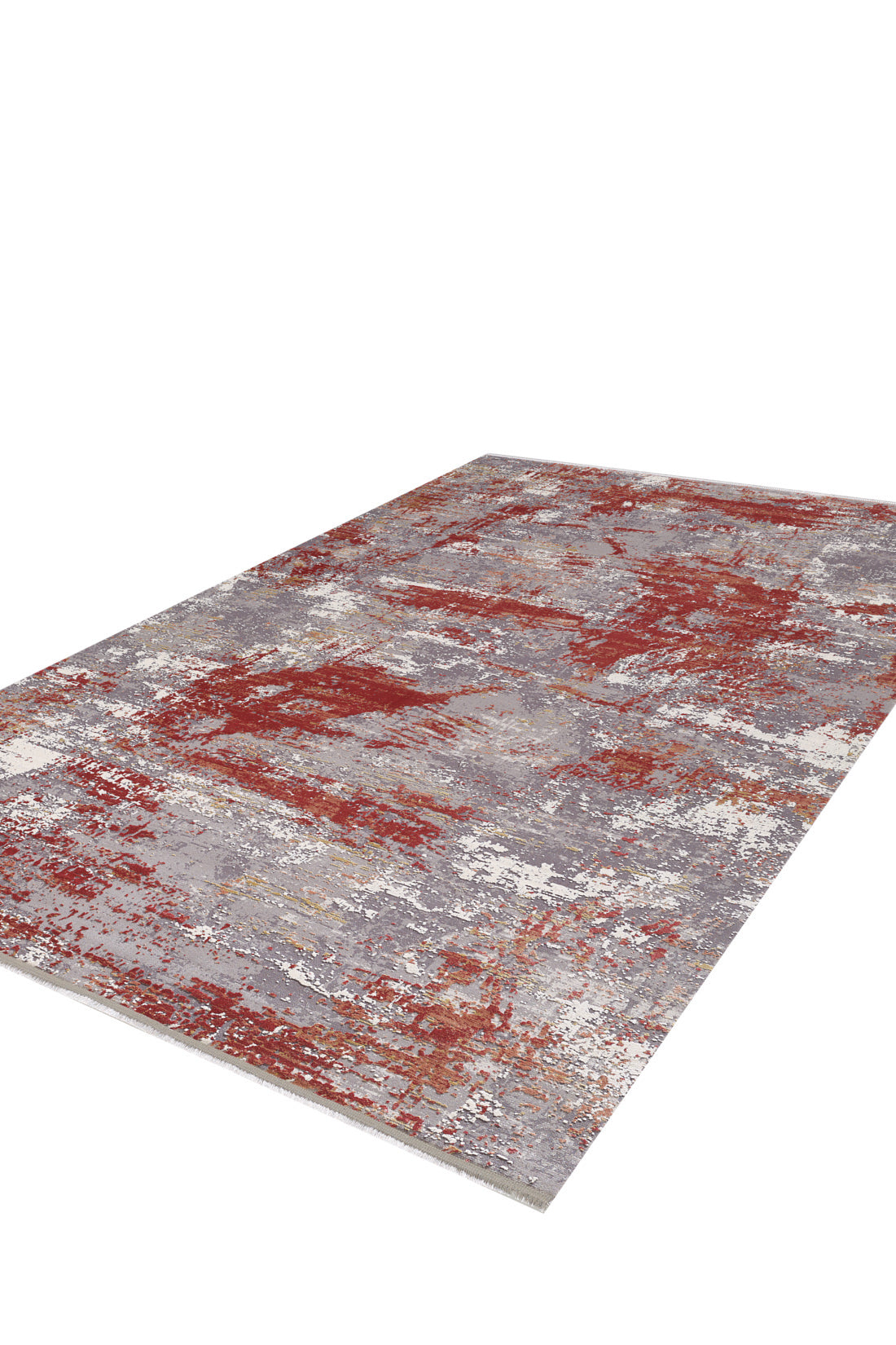 The Red Strokes Premium Rug - 1052EB is a rectangular, machine-made rug in red, gray, and white with a textured, distressed pattern. Its modern design lies flat on any surface for a striking statement piece.