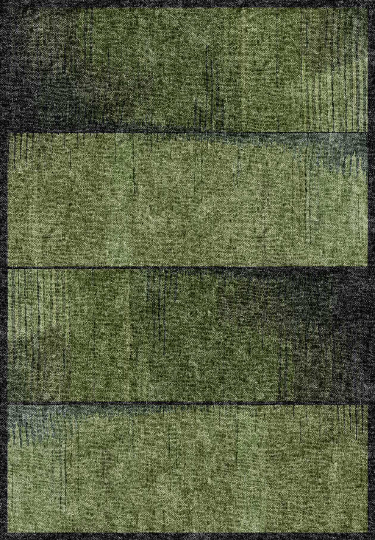 The Regal Texture - Washable Rug - JRN34 features three wide horizontal green bands with watercolor-like gradients, subtle vertical streaks, and thin dark lines separating each band for a layered, textured appearance.