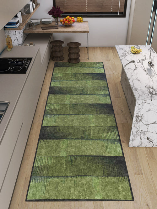 Load image 1 in gallery view. A modern kitchen with light wood floors, marble countertops, and beige cabinets features the Regal Texture - Washable Rug - JRN34 runner—perfect for high-traffic zones—placed between the counters and island.