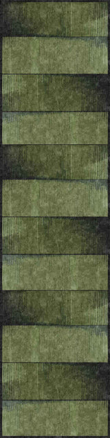 The Regal Texture - Washable Rug - JRN34 features horizontal green tones and dark green stripes with textured, worn effects, faint vertical lines, and smudges. Its earthy, abstract look is perfect for high-traffic areas.