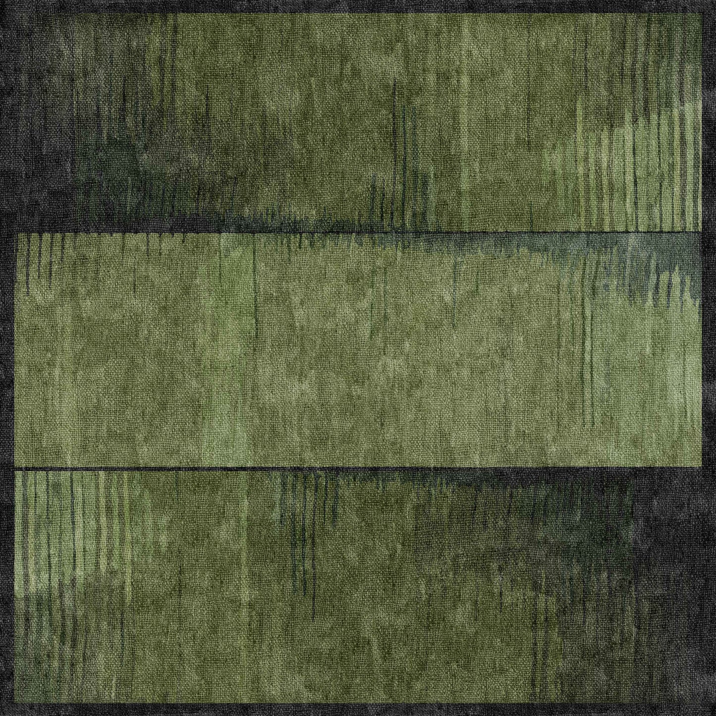 Regal Texture - Washable Rug - JRN34 (Custom Size) features abstract green and black rectangles with vertical streaks and a textured, painterly look—an ideal, washable choice for high-traffic areas.