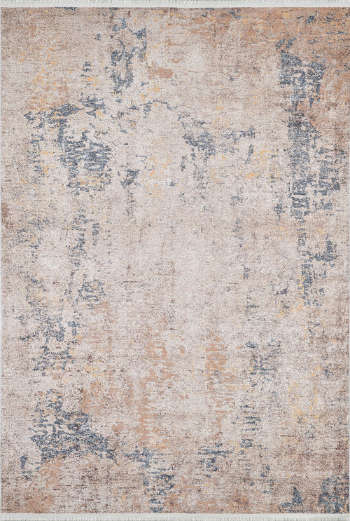 Load image 1 in gallery view. The Rhythmic Ripples - Washable Rug - JR1637 (Custom Size) features an abstract flat weave with a distressed beige, tan, blue, and gray pattern for a vintage look—perfectly washable for easy care.
