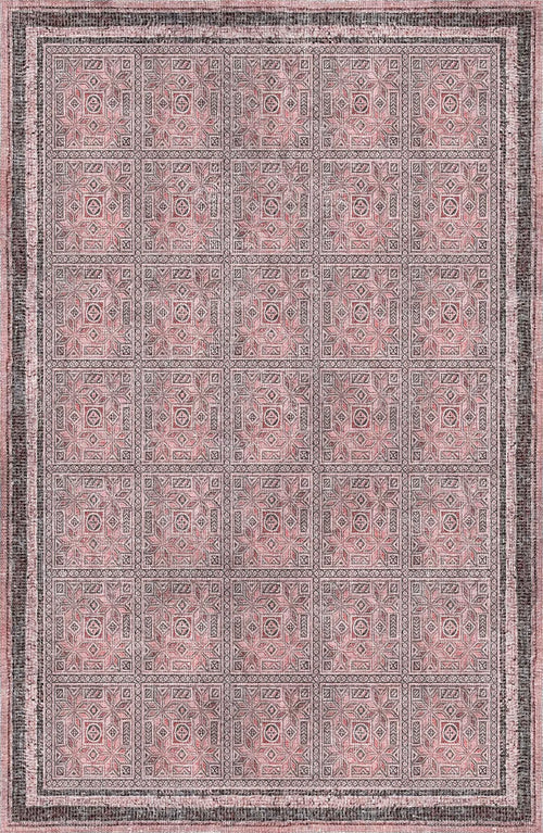Panel Design Rug Rose Panel Geometric Pink Custom Washable Rug | JUSTRUG