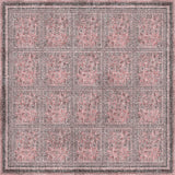 The Rose Panel - Washable Rug - JRN1035 (Custom Size) features large geometric square motifs with star and diamond patterns in pink, gray, and black, bordered by intricate lines. Its washable design adds both style and convenience to any space.