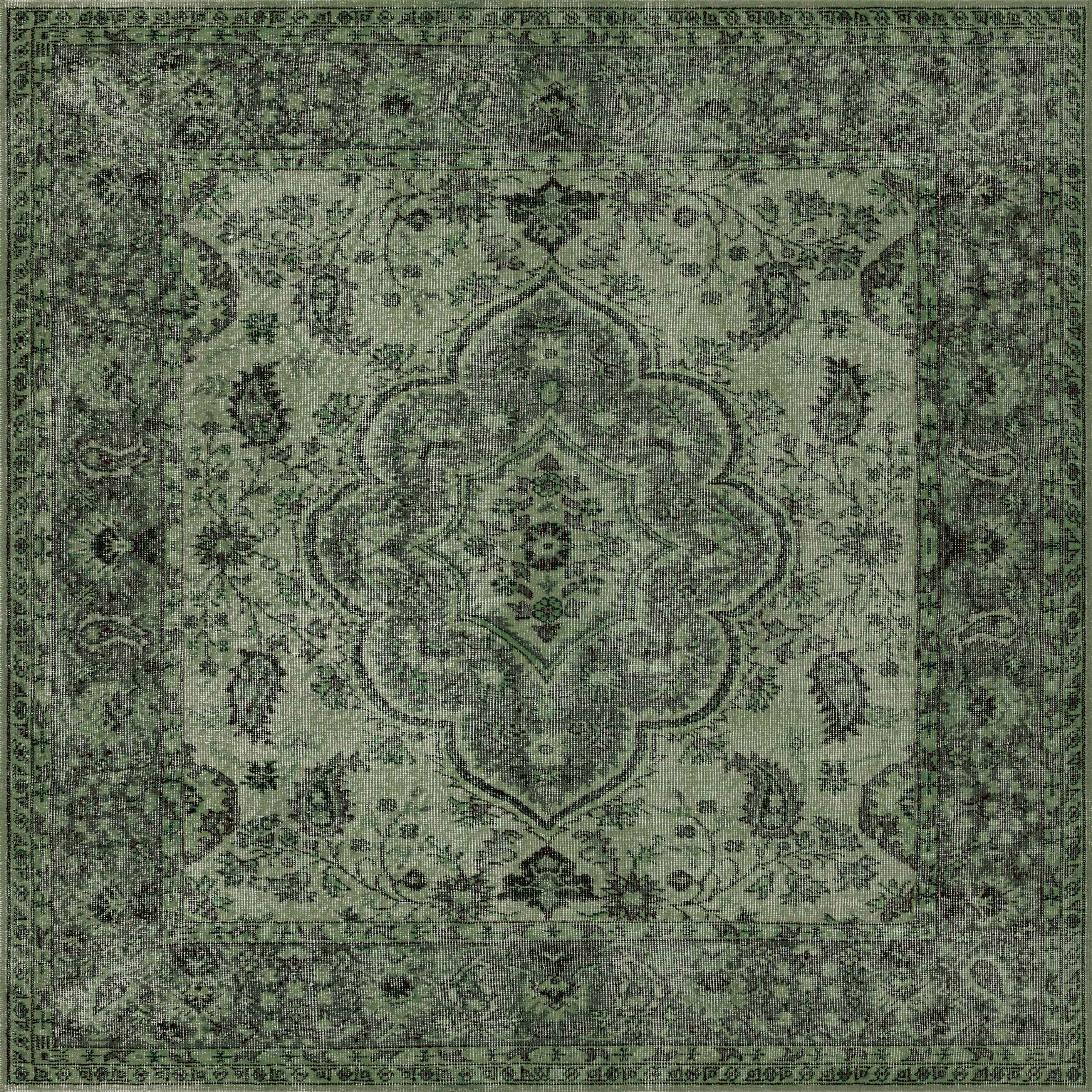 The Royal Vinework - Washable Rug - JRN1009 is a green oriental-style area rug with a detailed medallion, intricate floral and paisley patterns, and elegant borders—perfect for adding versatile style to any room.
