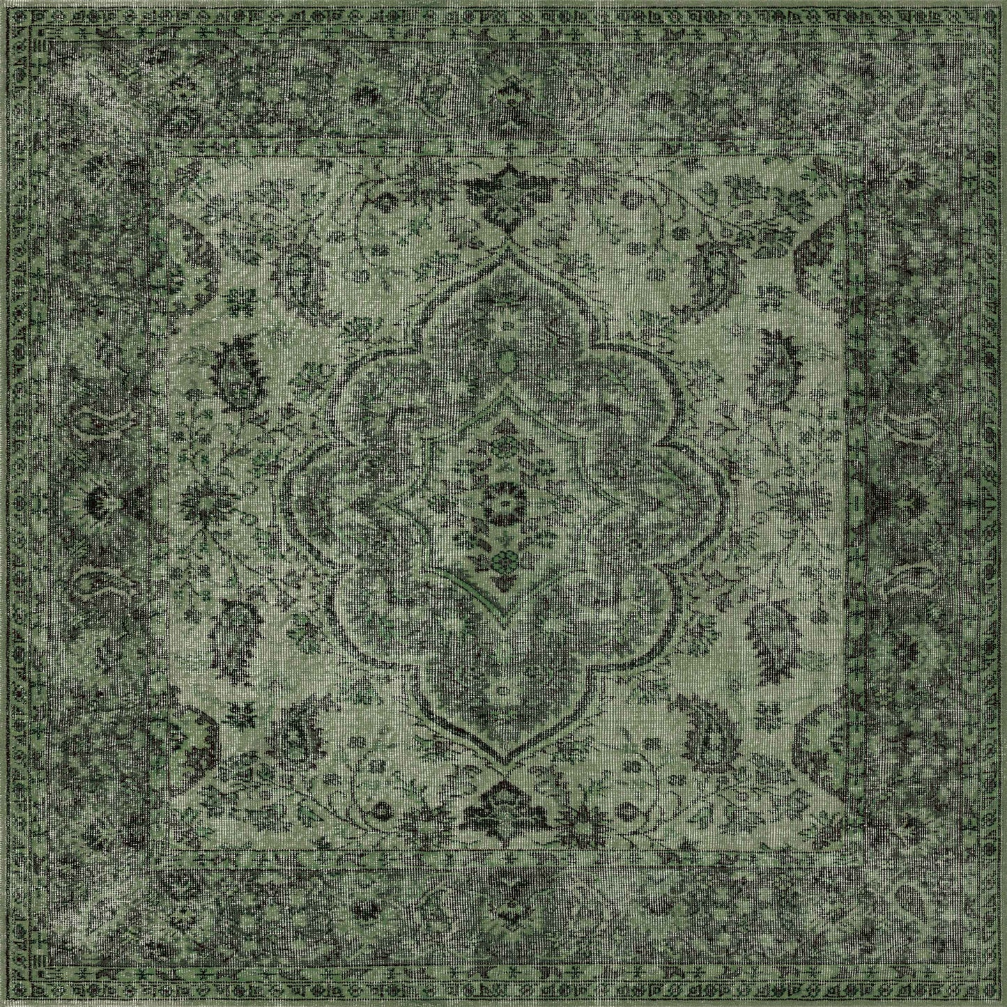 The Royal Vinework - Washable Rug - JRN1009 is a green oriental-style area rug with a detailed medallion, intricate floral and paisley patterns, and elegant borders—perfect for adding versatile style to any room.