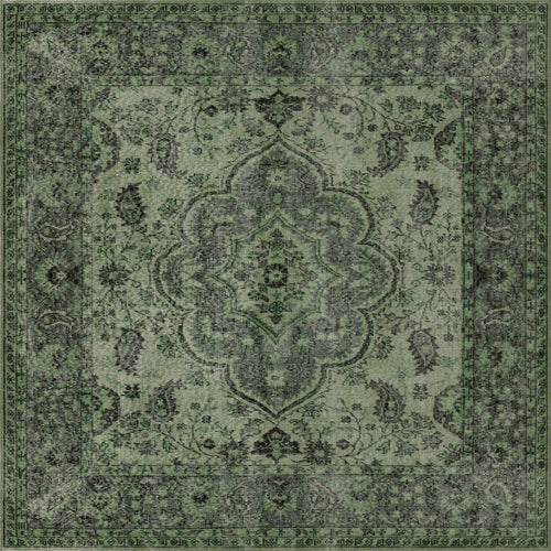 Load image 1 in gallery view. The Royal Vinework - Washable Rug - JRN1009 is a green oriental-style area rug with a detailed medallion, intricate floral and paisley patterns, and elegant borders—perfect for adding versatile style to any room.