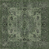 The Royal Vinework - Washable Rug - JRN1009 (Custom Size) is a rectangular green traditional rug with an intricate floral and paisley pattern, a central medallion, and ornate green and black borders.