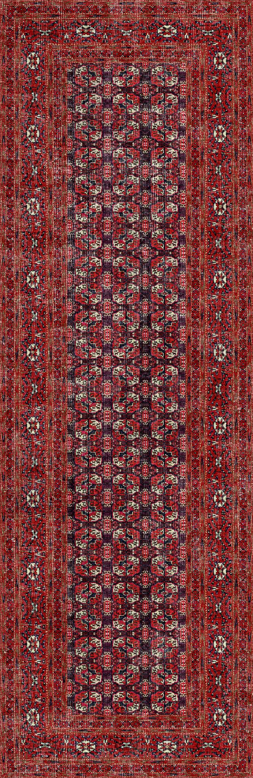 Load image 1 in gallery view. The Ruby Weave - Washable Rug - JRN1033 (Custom Size) is a rectangular red and black rug with intricate geometric and floral patterns, detailed textures, and layered designs. It's durable and perfect for high-traffic areas.