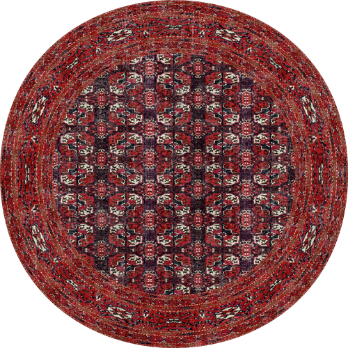 Load image 1 in gallery view. The Ruby Weave - Washable Rug - JRN1033 (Custom Size) features a round shape with red, black, and white geometric patterns, multiple borders, and symmetrical motifs—perfect for high-traffic areas and allergy-sensitive homes.