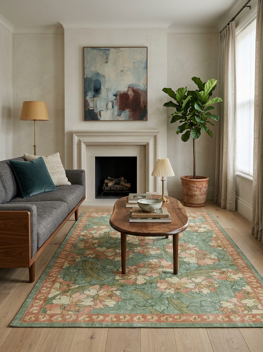 Sage Bouquet - Washable Rug - JRN1044
