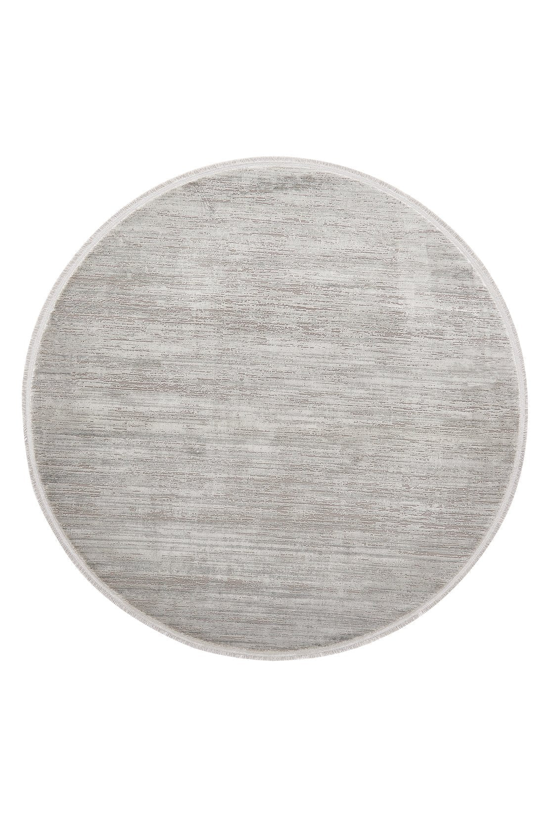 The Silver Lining Grey Rug - M352I is a round, light gray minimalist rug with a subtle textured pattern, thin border, and flat pile design, shown on a white background.