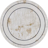 With a light, off-white surface in cream and beige tones, this round plate echoes the soft hues of the Sleek and Contemporary - Washable Rug - JR1365 and features two thin dark concentric circles near the rim.
