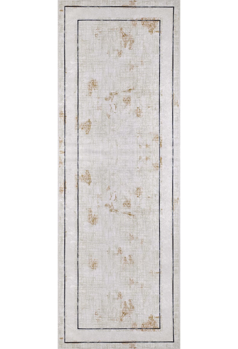 The Sleek and Contemporary - Washable Rug - JR1365 (Outlet) US is a rectangular cream and beige flat weave rug with subtle distressed brown patches, two dark parallel borders, and a minimalist vintage-inspired design.