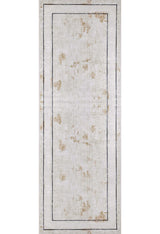 The Sleek and Contemporary - Washable Rug - JR1365 (Outlet) US is a rectangular cream and beige flat weave rug with subtle distressed brown patches, two dark parallel borders, and a minimalist vintage-inspired design.