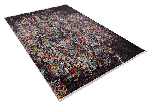 Load image 1 in gallery view. The Soft Haze - Washable Rug - JR1094 (Custom Size) features a large rectangular design with a dark background and vibrant red, blue, yellow, and white patterns—perfect for high-traffic areas. Shown on a white background.