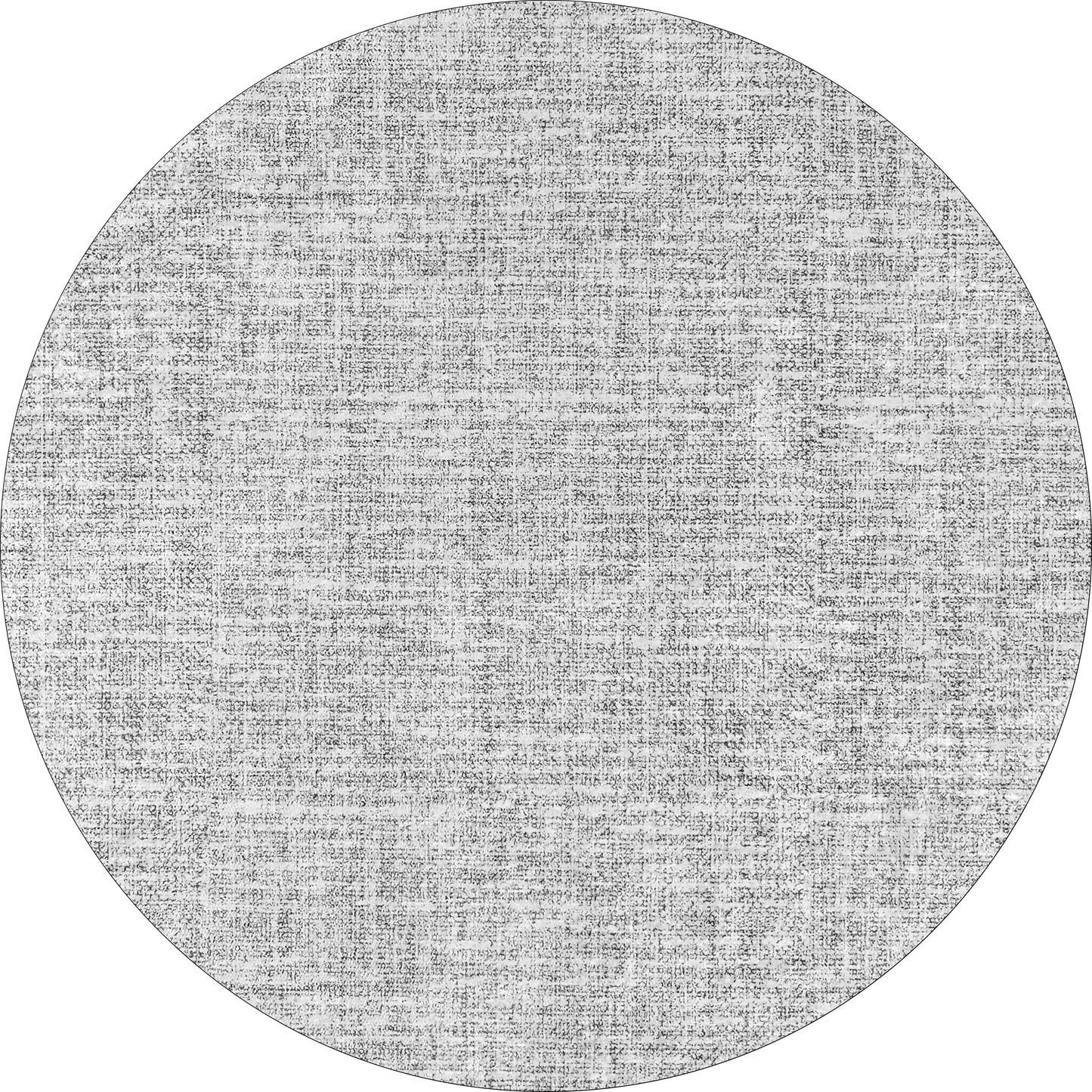 The Softly Chic - Washable Rug - JR747 (Custom Size) features a circular gray-anthracite design, with a linen-like, textured weave of interlacing threads that creates a subtle crosshatched look against a white background.