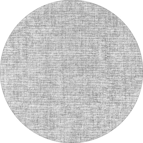 Bild 1 in Galerieansicht laden. The Softly Chic - Washable Rug - JR747 (Custom Size) features a circular gray-anthracite design, with a linen-like, textured weave of interlacing threads that creates a subtle crosshatched look against a white background.