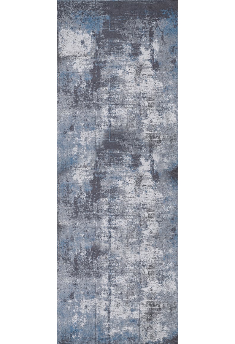 The Solar Eclipse - Washable Rug - JR1921 features a distressed abstract blue, gray, and white design with an artistic, weathered look. Its washable material makes it ideal for high-traffic areas and adds modern style to your space.