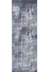 The Solar Eclipse - Washable Rug - JR1921 features a distressed abstract blue, gray, and white design with an artistic, weathered look. Its washable material makes it ideal for high-traffic areas and adds modern style to your space.