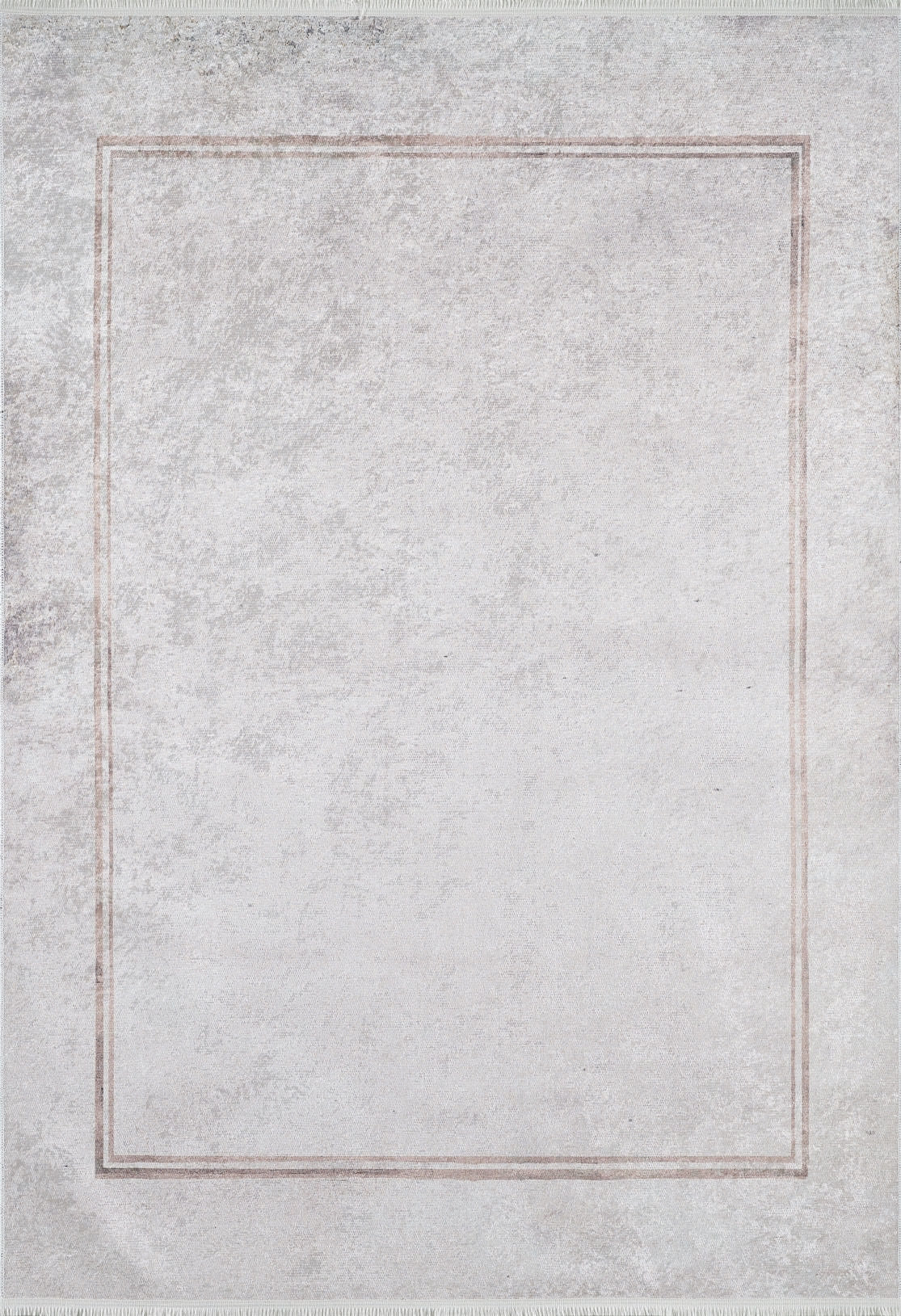 The Sophisticated Edging - Washable Rug - JR1738 (Custom Size) features a pale, textured design with a subtle double border in light gray and beige—perfect for modern, allergy-sensitive homes.