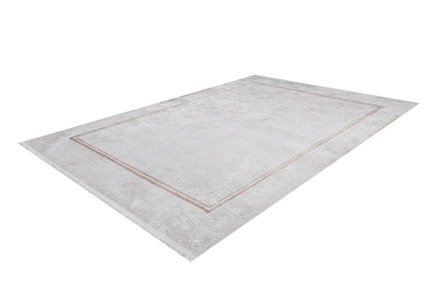 The Sophisticated Edging - Washable Rug - JR1738 (Custom Size) is a rectangular, light gray rug with a subtle double-line border, ideal for allergy-sensitive spaces and shown on a white background.