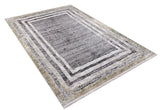 The Sophisticated Trellis - Washable Rug - JR1194 (Custom Size) features a textured gray surface with layered borders in gray, white, and beige. Durable and stylish, it's ideal for high-traffic areas. Shown on a white background.