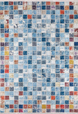 The Square Serenity - Washable Rug - JR1255 (Custom Size) features a textured, distressed grid of small blue, orange, red, yellow, gray, and white squares—its modern geometric look is perfect for high-traffic areas.